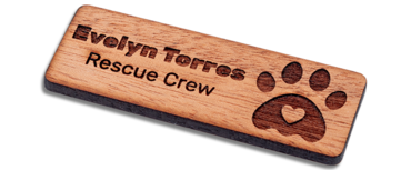 Engraved wooden name badges - Real wood name badge with engraved logo and text | www.namebadgesinternational.ca